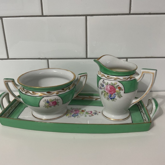 VTG Noritake Trio with Creamer Sugar Bowl Tray with  pastel flowers - Picture 9 of 9